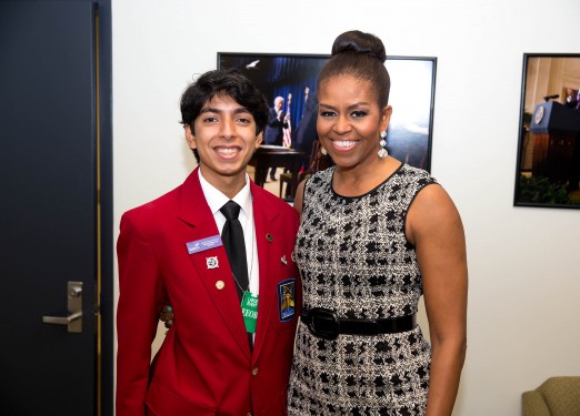 First Lady Michelle Obama greets a participant after delivering remarks at a Reach Higher Champions of Change event in Eisenhower Executive Office Building of the White House, June 30, 2015. (Official White House Photo by Lawrence Jackson) This photograph is provided by THE WHITE HOUSE as a courtesy and may be printed by the subject(s) in the photograph for personal use only. The photograph may not be manipulated in any way and may not otherwise be reproduced, disseminated or broadcast, without the written permission of the White House Photo Office. This photograph may not be used in any commercial or political materials, advertisements, emails, products, promotions that in any way suggests approval or endorsement of the President, the First Family, or the White House.