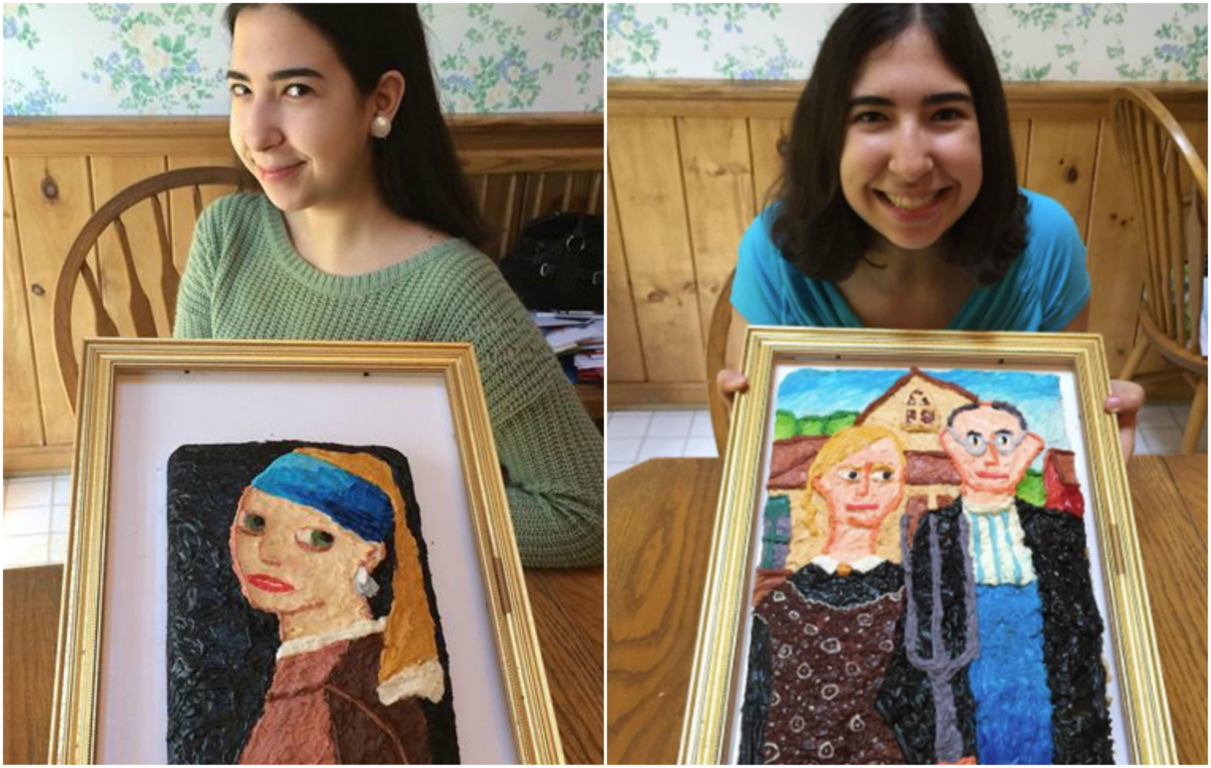 Emily Zauzmer (2014) has been in the news for her cake decorating skills! Emily recreates famous paintings, like Van Gogh’s Starry Night, through her yummy cake-paintings- combining her love of art history and baking. 