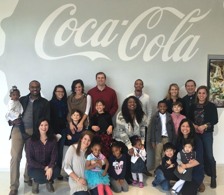 Lesley Wainwright (1994), Alice Park (1999), Jany Brown (1992), Torarie Durden (1994), TJ Abrams (2001), Samuel Wakefield (2001) and their families came to The Coca-Cola Company for a holiday visit with the CCSF staff. There were kids everywhere!
