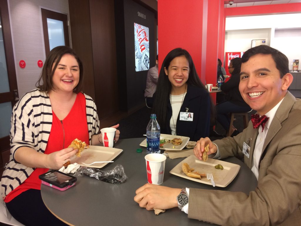 Lunch break! Kathryn Marsh-Soloway (CCSF), Manzhen Chen (2016), and Fabiani Duarte (2006).