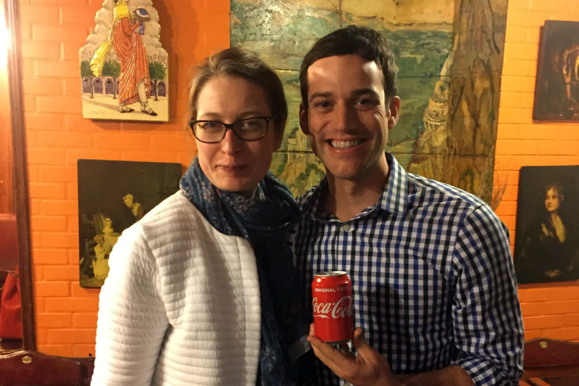 Joy Sparrowhawk (2000) had dinner and a Coke with Jason Pate (2005) while he was in Paris on a work trip.