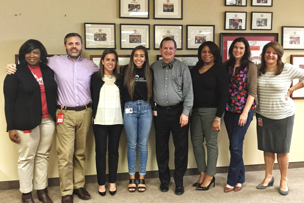 Madi Pfaff (2013) came by our office for lunch while in town for her job with Comcast Universal.