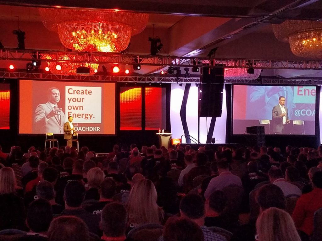 Daron Roberts (1997) spoke to a crowd of 900 at Coca-Cola’s annual southeast regional sales team meeting in Atlanta. He gave them several leadership tips from his book, Call An Audible, including “Create Your Own Energy!!! You were born to be a thermostat, not a thermometer!”