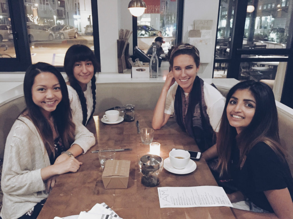 2014 Scholars Demi Kelly, Miahuatl, Sophia, and Manj Daniel at Cafe Gratitude in Los Angeles. 