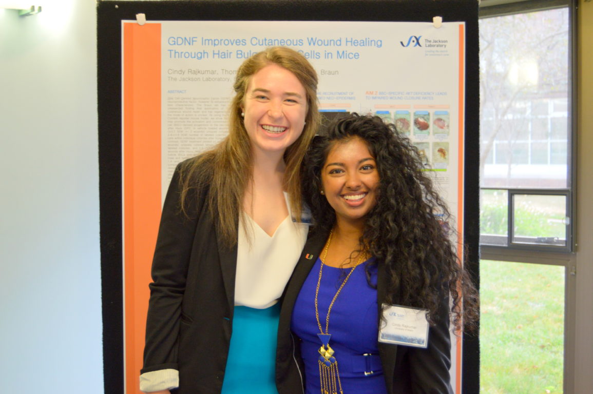 Ellen Kendall (2015) and Cindy Rajkumar (2015) completed a 10-week prestigious summer research program together at the Jackson Laboratory in Bar Harbor, Maine. Ellen researched "Mechanistic Insights into Liposarcoma Progression" and Cindy researched how "GDNF Improves Cutaneous Wound Healing Though Hair Bulge Stem Cells in Mice." Outside of lab they took weekend hikes and kayaked and embraced the Acadia National Park while living in a local mansion: Highseas.