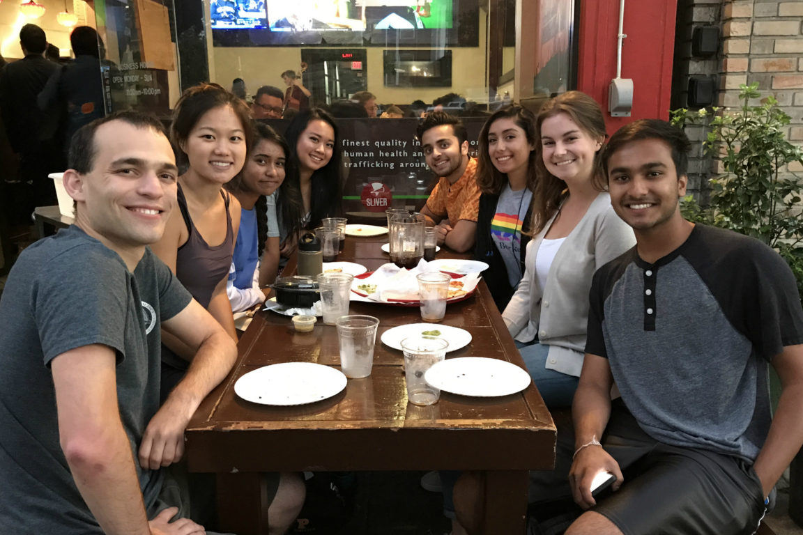 Scholars got together for pizza and Cokes at the University of California Berkeley.