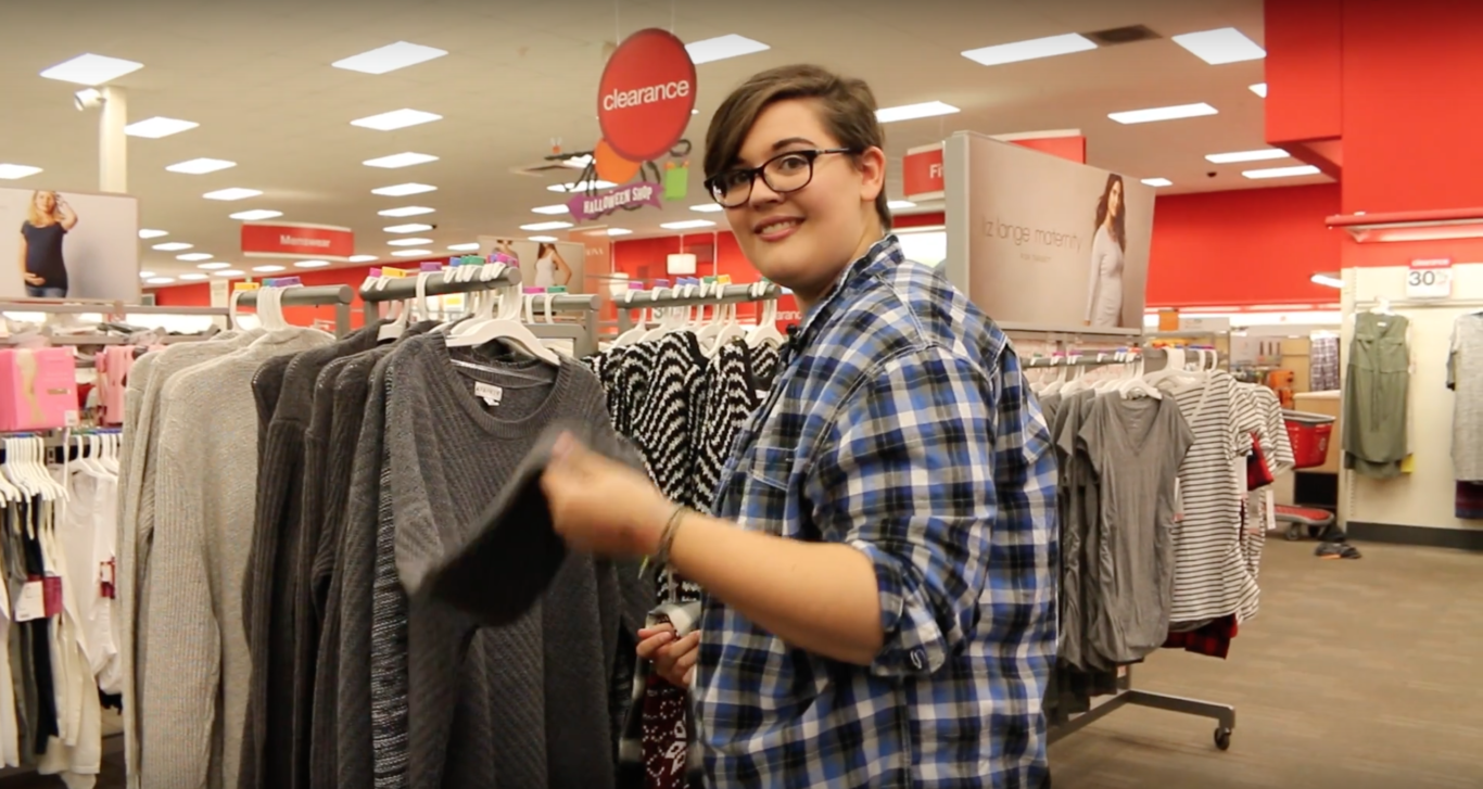 As part of Bridget's documentary, TRANSaction, Madeline shops for clothes.