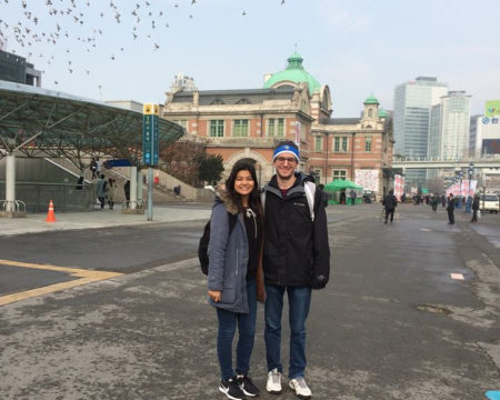 Jacqueline Roman (2015) and Andrew Moffa (2012) met up over Thanksgiving in Seoul, South Korea. Jacqueline is studying abroad in Seoul this semester and Andrew is there as part of the Fulbright program.